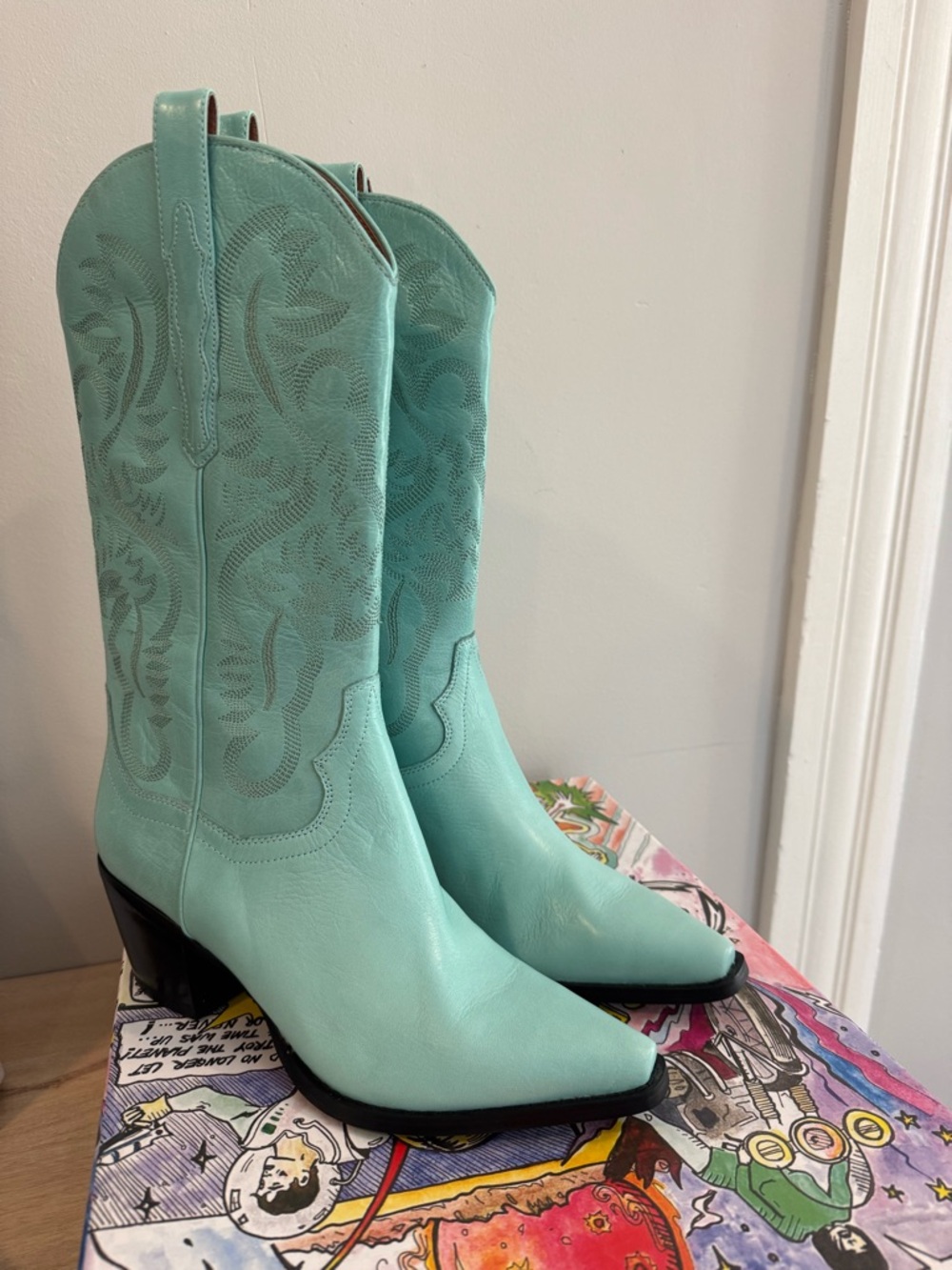 NWT Jeffrey Campbell Dagget Turquoise Cowboy Boots